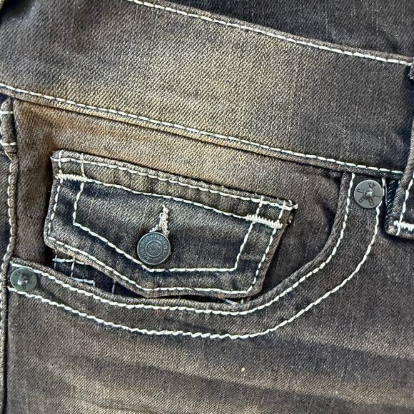 True Religion Jessie Super Baggy Wide Leg Jeans Flap SZ 29 Dark Wash Brown FLAW - Picture 8 of 12